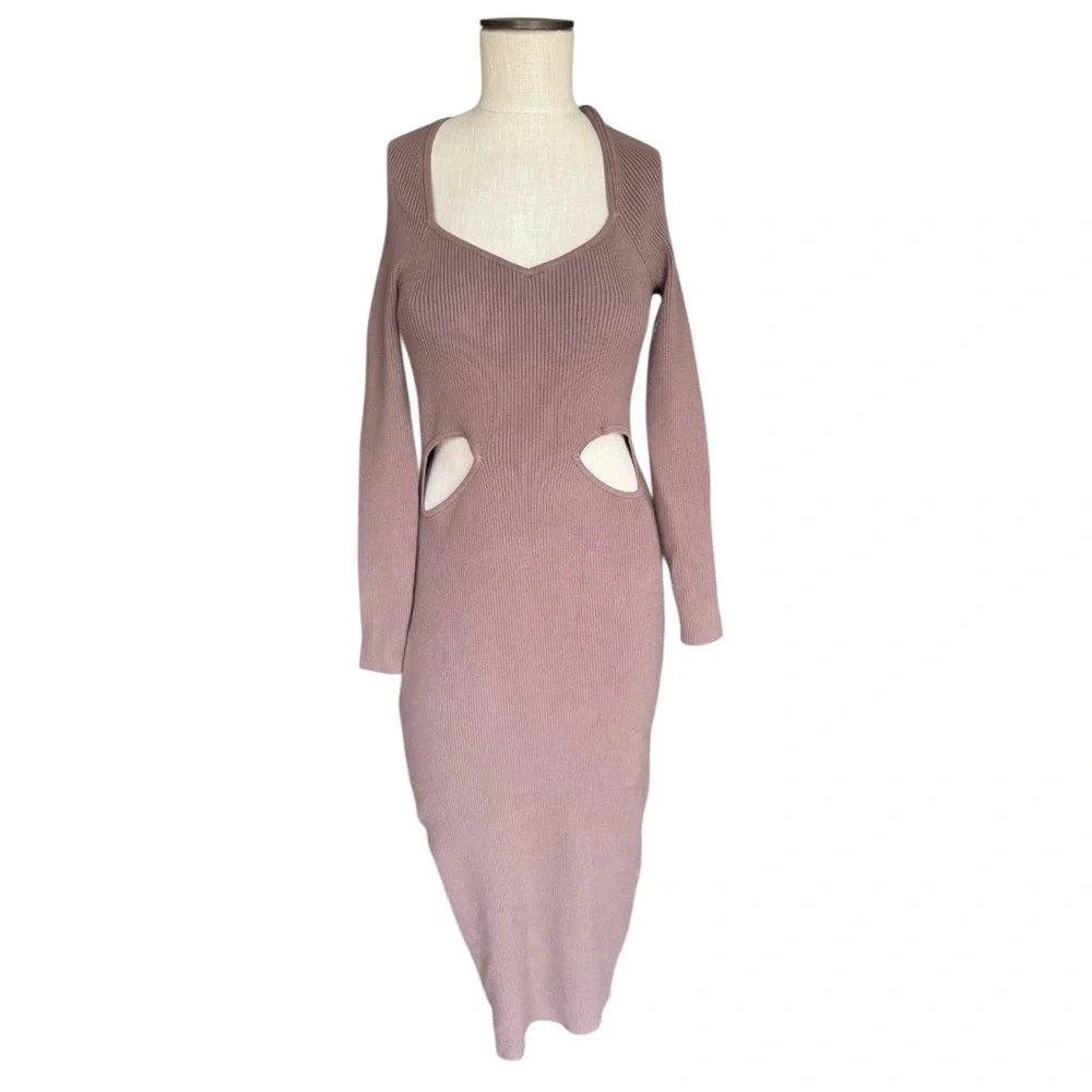 Abercrombie & Fitch Mauve Long Sleeve Bodycon Cut Out Sweater Maxi Dress Sz M